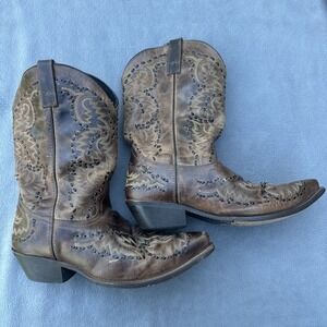 Laredo Midnight Rider Embroidered Western Cowboy Boots Mens Size 13 EW Brown